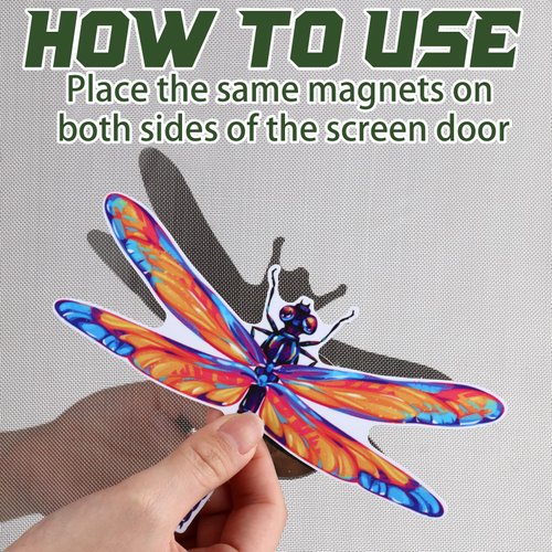 Nezyo 12 Pieces Dragonfly Screen Door Magnets Double Sided Screen Stickers Magnetic Flexible Screen Door Protector Decorative Multicolor Refrigerator Magnets for Screen Sliding Doors