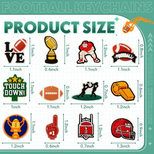 Batiyeer 36 Pack Sports Keychains Sports Ball Key Ball Keychain Bulk for Sports Birthday Party Favors (Football)