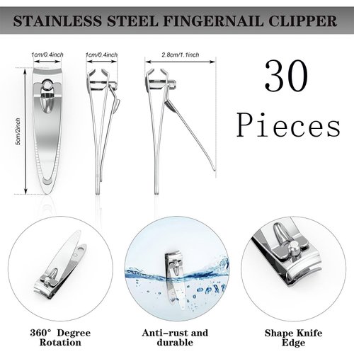 30 Pieces Nail Clippers Flat Toenail Clippers Stainless Steel Toenail Clippers Manicure Pedicure Sturdy Trimmer Set for Men and Women