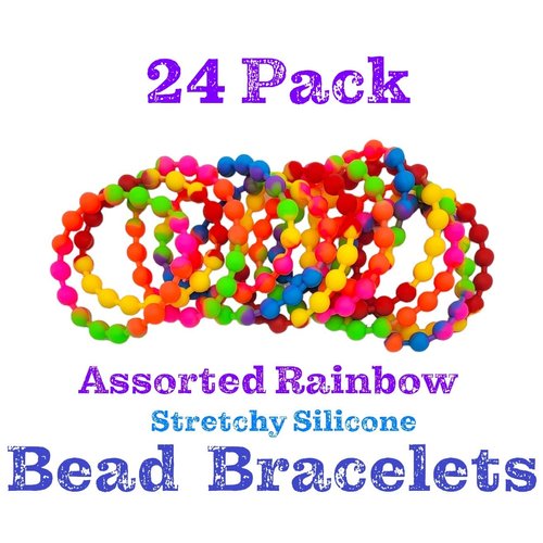 Zugar Land Colorful Rainbow Stretchy Rubber Bracelets (12 Pack) 8" Great Kids and Adults. Perfect for Party Favors, Carnival Prizes, Goodie Bags, Fundraisers, Giveaways, etc. (12)