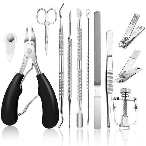 JTIEO 12PCS Toenail Clippers Podiatrist Toenail Clippers Toe Nail Kit Thick Toenail Clippers Ingrown Toenail Tool Kit Toenail Clippers for Seniors Thick Toenails Nail Clippers (Black)
