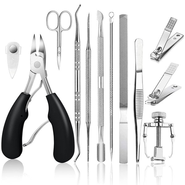 JTIEO 12PCS Toenail Clippers Podiatrist Toenail Clippers Toe Nail Kit Thick Toenail Clippers Ingrown Toenail Tool Kit Toenail Clippers for Seniors Thick Toenails Nail Clippers (Black)