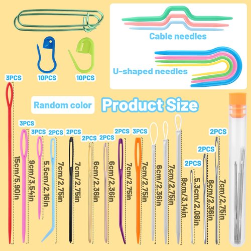 59PCS Yarn Needles Set, Darning Needles Kit, Big Eye Blunt Needles Kit with Bent Tapestry Needle Knitting Needles Plastic Sewing Needles Weaving Needle Threaders Stitch Markers for Crochet Sewing
