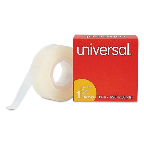 Universal Office Products Invisible Tape, 3/4" x 1296", 1" Core, Clear, 12/Pack UNV83436