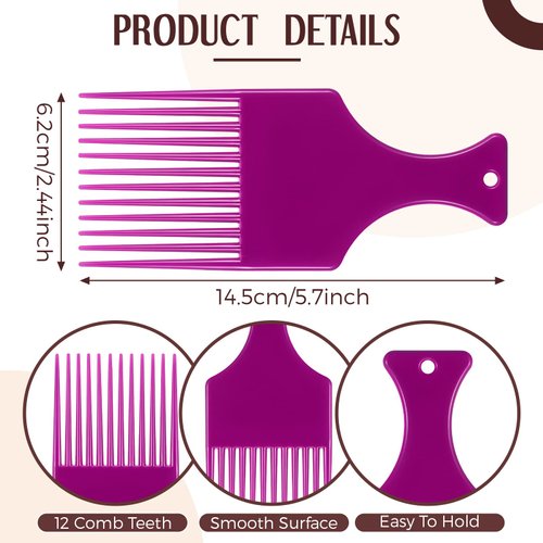 Nuogo Hair Pick, 24 Pcs Curly Hair Afro Comb for Women and Men, Detangling Styling Plastic Comb Hairdressing Tool for Thick Long Hair, Adding Volume, Wig, Beard, Gift(Multi Colors)