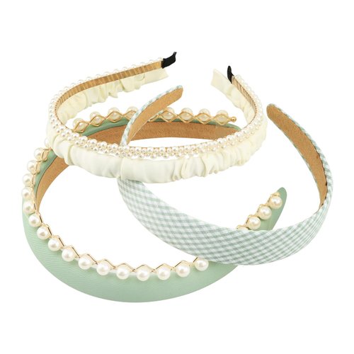 DOXISHRUKY Fashion Headbands for Women Girls Headbands Set, 5pcs Pearl Headband Floral Headbands Padded Headbands for Women Vintage Wide Headband (Green)