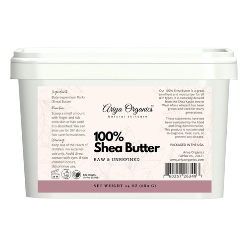 Ariya Organics Raw Shea Butter | 100% Unrefined & Plant Based Moisturizer for Face, Body & Hair | For DIY Body Butter, Balm, Lotion and Soap Making (24 oz.)