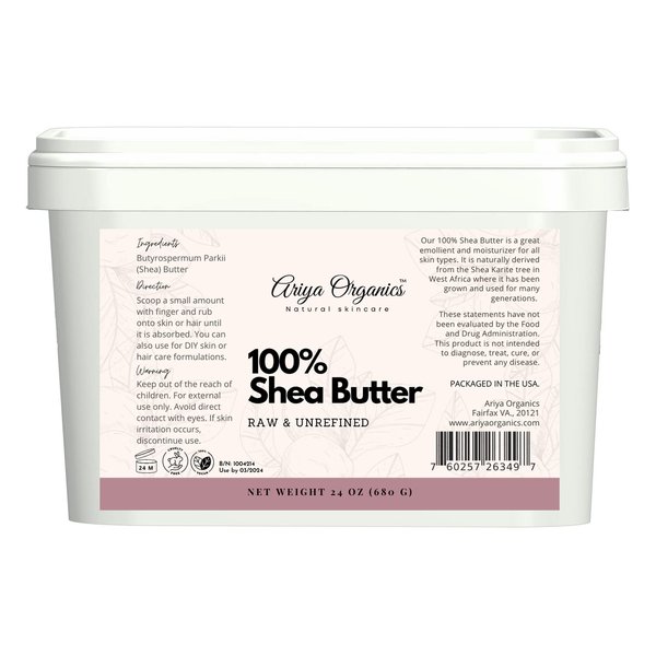 Ariya Organics Raw Shea Butter | 100% Unrefined & Plant Based Moisturizer for Face, Body & Hair | For DIY Body Butter, Balm, Lotion and Soap Making (24 oz.)