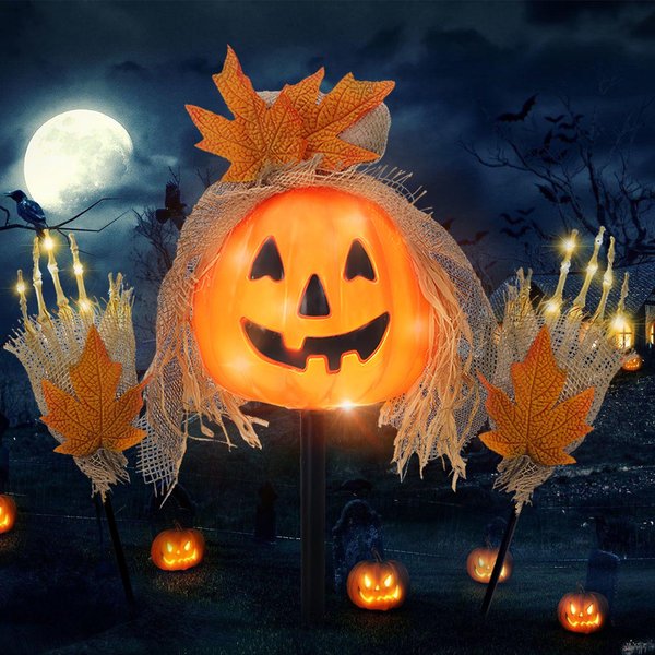 SUNNYPARK 3 Pcs Halloween Pathway Lights Outdoor, 30 LEDs Halloween Pumpkin and Arms Stake Lights for Halloween Outdoor, Yard, Lawn, Garden, Patio Decorations