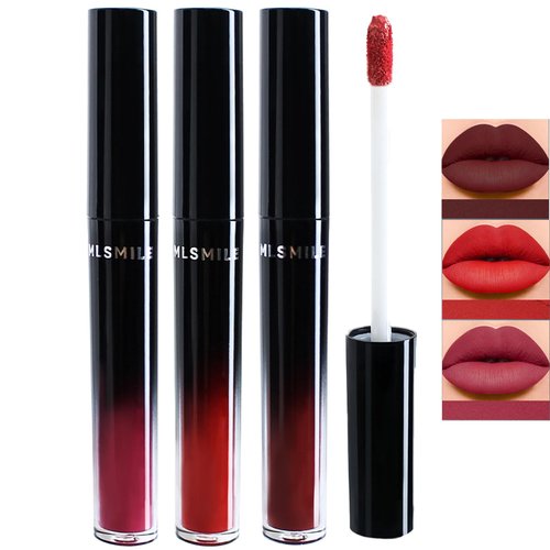 Riroenst 3Pcs Matte Liquid Lipsticks, Velvet Smooth Non-stick Cup Waterproof Long Lasting Shimmer Lip Glaze Makeup For Women