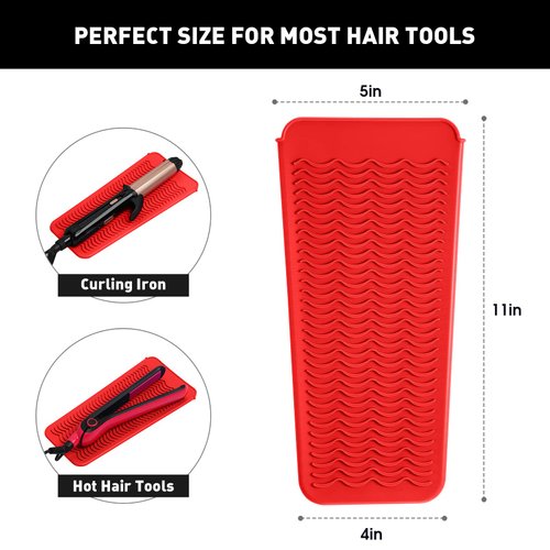ZAXOP Resistant Silicone Mat Pouch for Flat Iron, Curling Iron,Hot Hair Tools (Red)