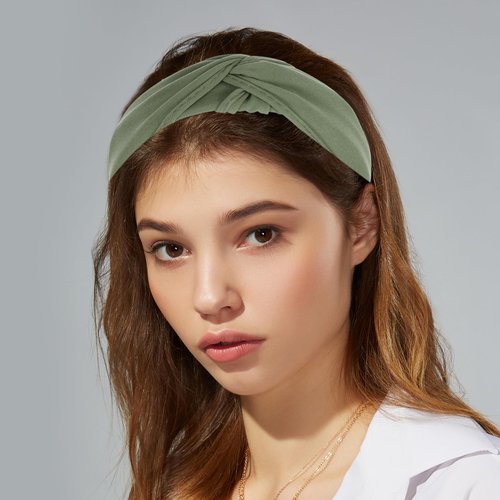 VOCOSTE Knotted Headbands for Women, Top Knot Headband, Cloth Cross Knot Headband, Wide Turban Headband, Womens Knotted Headbands Solid Colors, Green Headband, Hair Accessories for Women