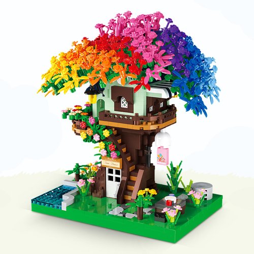Architecture Rainbow Tree Building Block, Colorful Tree House Garden Building Sets，Not Compatible with Lego, 1528PCS Building Kits Set for Adult