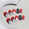 Press on Nails Short Square, Cute Fake Nails Full Cover Red with Cute Cartoon Designs False Nails Cute Stick on Nails Artificial Acrylic Glue on Nails Manicure Decoration for Women Daily Wear Nails