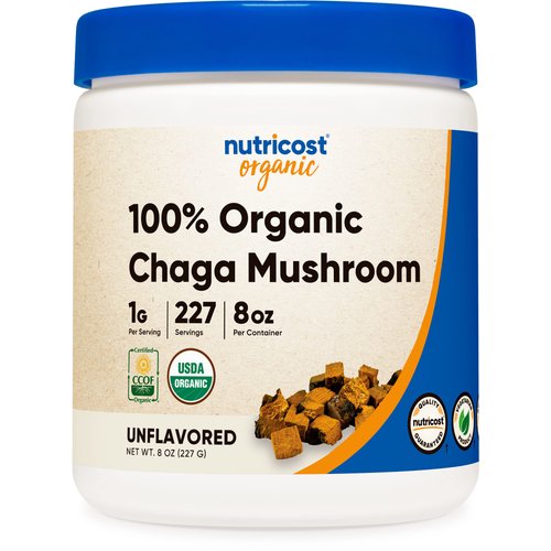 Nutricost 100% Organic Chaga Mushroom Powder 8oz (227 Servings) - Certified USDA Organic, Gluten Free & Non-GMO
