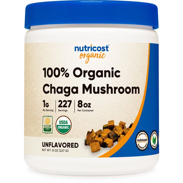Nutricost 100% Organic Chaga Mushroom Powder 8oz (227 Servings) - Certified USDA Organic, Gluten Free & Non-GMO