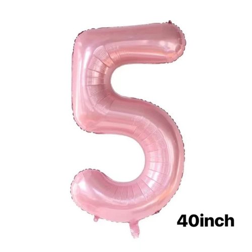 40-Inch Pink Crown Number 5 Balloons Set,5th Birthday Balloons for Girls, Jumbo Helium Foil Balloons，Childrens Birthday Party Decorations. (Number 5)