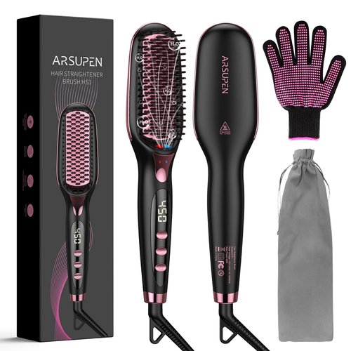 Hair Straightener Brush, Hair Straightener Comb with Anti-Scald & Auto Temperature Lock and Auto-Off, MCH Ceramic Heating, Birthday Gifts for Women, Christmas Gifts for Women…