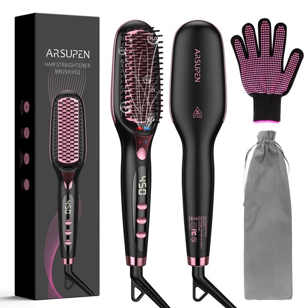 Hair Straightener Brush, Hair Straightener Comb with Anti-Scald & Auto Temperature Lock and Auto-Off, MCH Ceramic Heating, Birthday Gifts for Women, Christmas Gifts for Women…