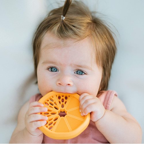 Nuby 100% Soft Silicone Teether with Massaging Bristles (Orange)