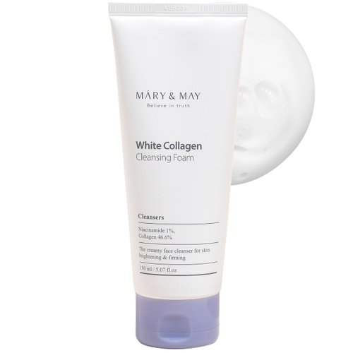 Mary&May White Collagen Cleansing Foam - Deep Cleansing, Hydrating Formula for Firm and Radiant Skin with Niacinamide - Korean Skincare, EWG Green Grade, Hypoallergenic, 5.07 fl.oz.