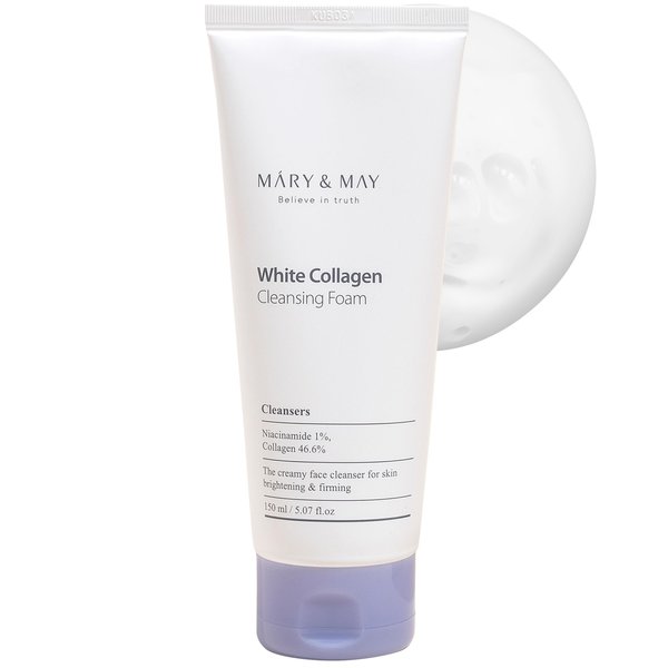 Mary&May White Collagen Cleansing Foam - Deep Cleansing, Hydrating Formula for Firm and Radiant Skin with Niacinamide - Korean Skincare, EWG Green Grade, Hypoallergenic, 5.07 fl.oz.