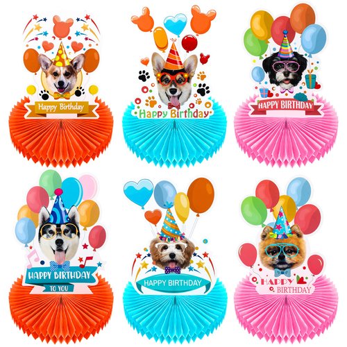 Skylety 6 Pieces Dog Themed Party Decorations Dog Honeycomb Centerpieces 3D Dog Birthday Decoration Centerpieces Birthday Theme Party Paper Centerpiece for Dog Theme Party 3D Table Decorations