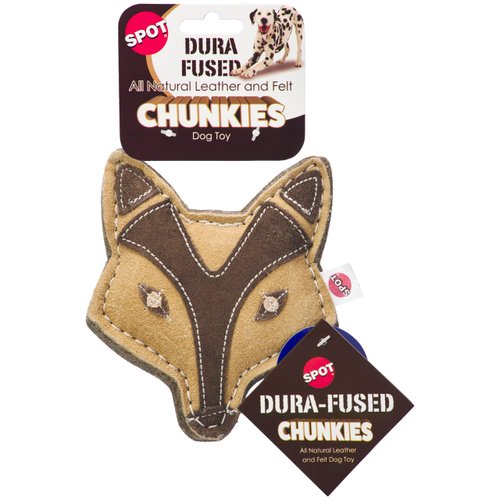 SPOT Dura-Fused Chunkies Fox - All Natural Leather and Felt Dog Toy - No Squeak, No Fluff, Durable, Extra Thick Dog Chew Toy for Aggressive Chewers, Great for Adult Dogs and Teething Puppies, 5in
