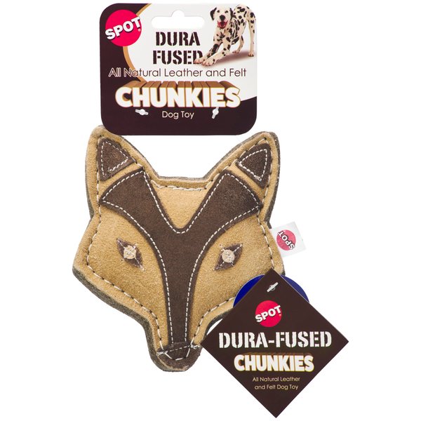 SPOT Dura-Fused Chunkies Fox - All Natural Leather and Felt Dog Toy - No Squeak, No Fluff, Durable, Extra Thick Dog Chew Toy for Aggressive Chewers, Great for Adult Dogs and Teething Puppies, 5in