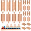 20 Pcs Straight Wooden Tracks Expansion Wood Train Track Connectors Adapters Male Male Female Female Train Track Wood Starting Train Track Accessories Train Bridge Compatible with Railroad Set