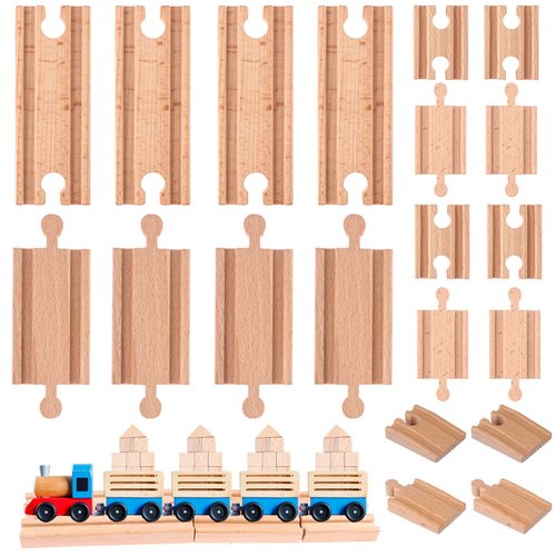 20 Pcs Straight Wooden Tracks Expansion Wood Train Track Connectors Adapters Male Male Female Female Train Track Wood Starting Train Track Accessories Train Bridge Compatible with Railroad Set