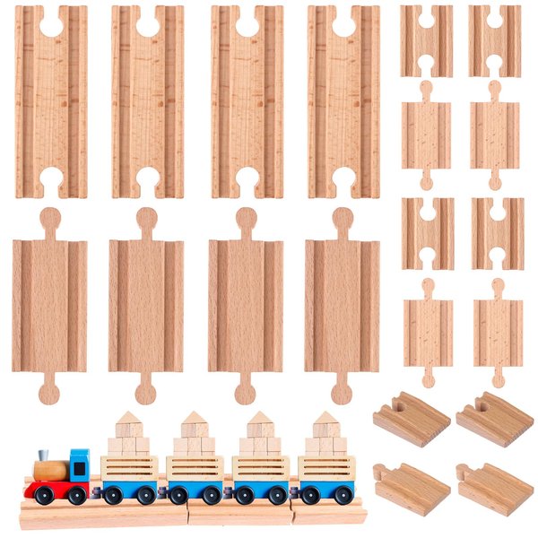 20 Pcs Straight Wooden Tracks Expansion Wood Train Track Connectors Adapters Male Male Female Female Train Track Wood Starting Train Track Accessories Train Bridge Compatible with Railroad Set