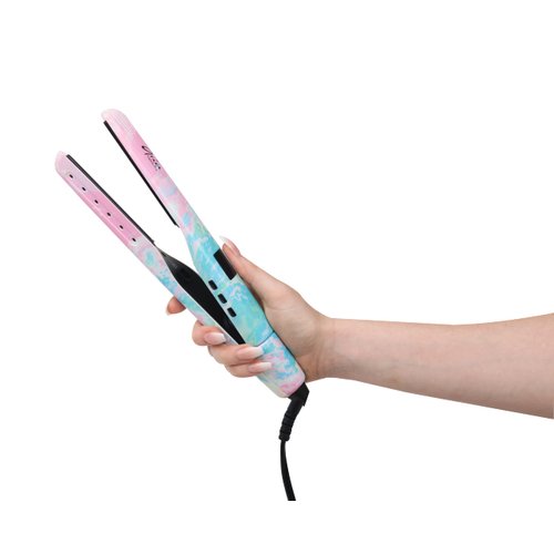 Aria Beauty The Twist Flat Iron - Split-Barrel Design for All Hair Types - Straight, Curly and Beachy Hair - Digital Display - Pastel Dream - 1 pc