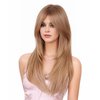 Rugelyss Long Wavy Strawberry Blonde Wigs for Women, Ombre with Dark Roots Layered Synthetic Hair Wig with Bangs for Daily Party