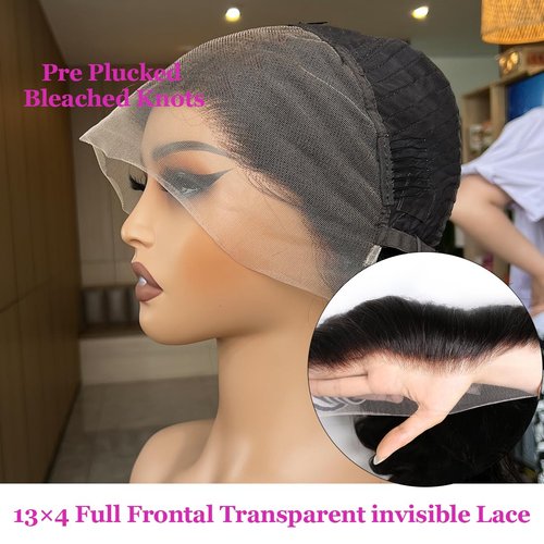 MSGEM Full Frontal Wigs Human Hair 13x4 HD Body Wave Lace Front Wigs Human Hair for Black Women 12A Brazilian Wigs 180 Density Pre Plucked Bleached Knots Lace Front Wig Natural Color 20 Inch