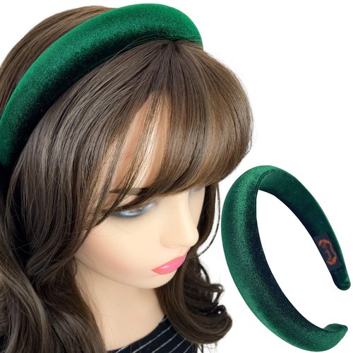 Firecolor Chic Fashion Padded Headband Velvet Headbands Puffy Sponge Thick Hairbands Vintage Wide Hair bands for Women girls accessories Trendy and Cute solid color headbands (Forest green)