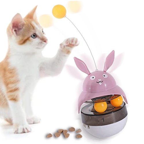 JUDERWOO Interactive Cat Treat Dispenser, Cat Puzzle Feeder,Interactive Cat Ball Toy, Cat Toys for Indoor Cats, Puzzle Feeder,Treat Dispensing Cat Toy, Cat Enrichment Toys,Aid Pets Digestion, Pink