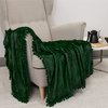PAVILIA Emerald Green Throw Blanket Pom Pom Couch, Twin Size, Soft Fleece Cozy Pompom Fringe Sofa Blanket, Decorative Home Gift Flannel Velvet Bed Throw, Dark Green, 60x80