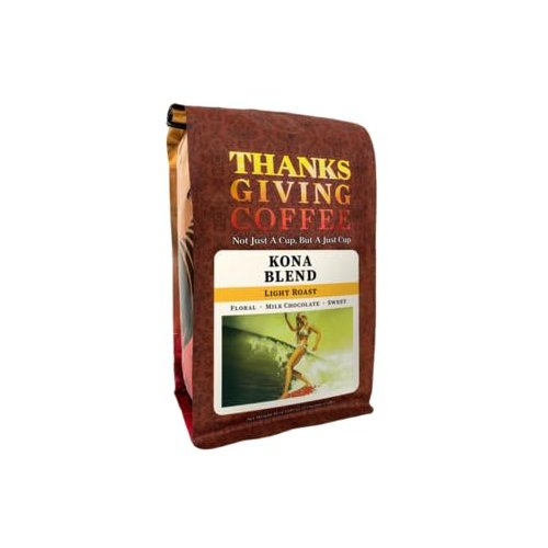 Thanksgiving Coffee "Kona Blend - Light Roast" Light Roasted Whole Bean Coffee - 12 Ounce Bag
