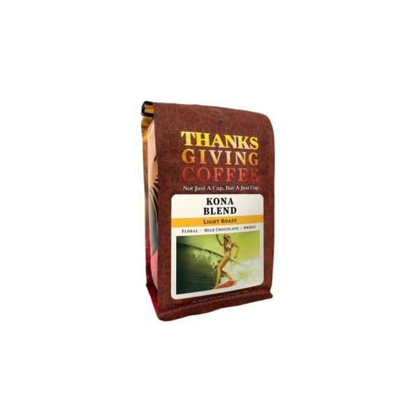 Thanksgiving Coffee "Kona Blend - Light Roast" Light Roasted Whole Bean Coffee - 12 Ounce Bag