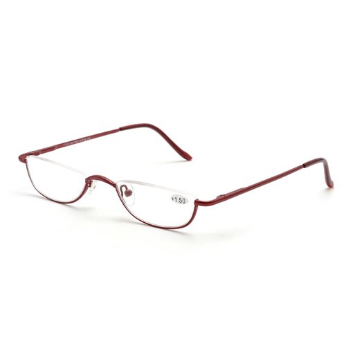 ZUVGEES Vintage Alloy Semi Rimless Reading Glasses Men Women Half Frame Slim Glasses with Stylish Case (Red, 2.50)