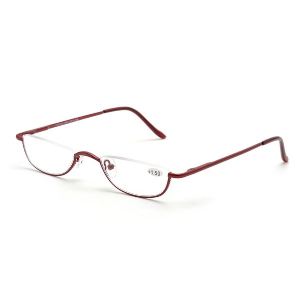 ZUVGEES Vintage Alloy Semi Rimless Reading Glasses Men Women Half Frame Slim Glasses with Stylish Case (Red, 2.50)