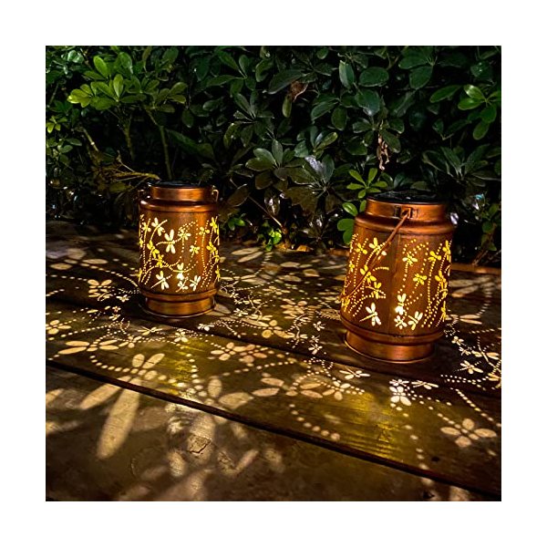 2 Pack Dragonfly Solar Lantern Lights Outdoor Decor, Hanging Metal Decorations Waterproof with LED Light, Landscape Lights for Garden Patio Yard Lawn Backyard Front Porch Gifts for Mom Grandma