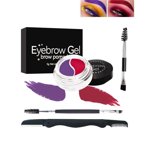 Eyebrow Gel Brow Pomade Set-2 in 1 Red Purple Waterproof Tinted Brow Cream Glue & Eye liner Gel for Eye Makeup,Filling & Shaping Brow Filler with Brow Brush Razor,Brow Color for Cosplay Stage Use-#07