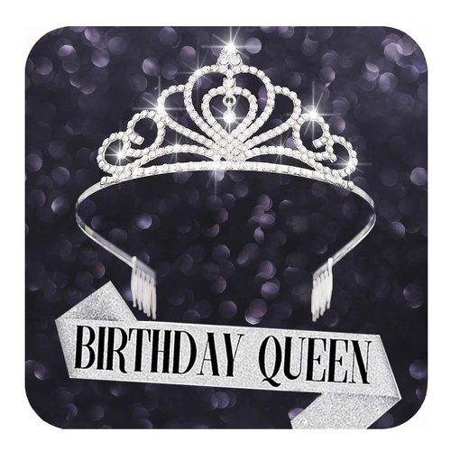 Kilshye Birthday Tiara and Sash Silver Rhinestone Tiaras Set Birthday Party Hair Accessories for Women(Queen)