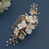 Soulshow New Soft Material Polymer Clay White Flower Wedding Hair Accessories Handmade Pearl Gold Wedding Hair Comb Bridal Hair Accessories
