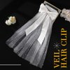 Jeairts Wedding Bow Veil White Pearl Hair Clip Tulle Bridal Hair Bow with Clip Bachelorette Party Accessories for Women and Girls