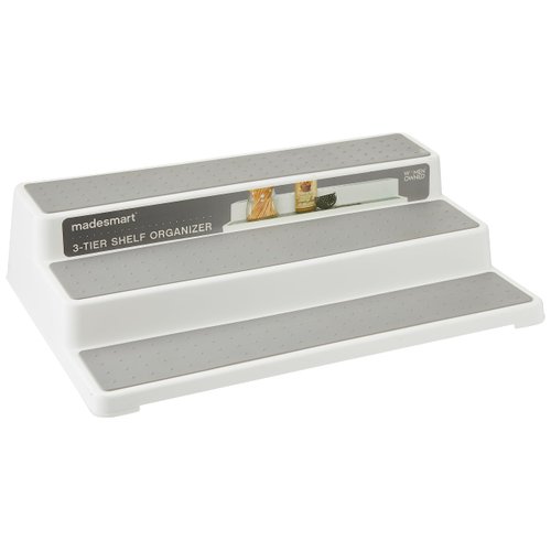 madesmart Shelf Organizer - White | CABINET COLLECTION | 3-Tier Cabinet, Pantry, or Countertop Organizer | Soft-grip Lining and Non-slip Fee | BPA-Free