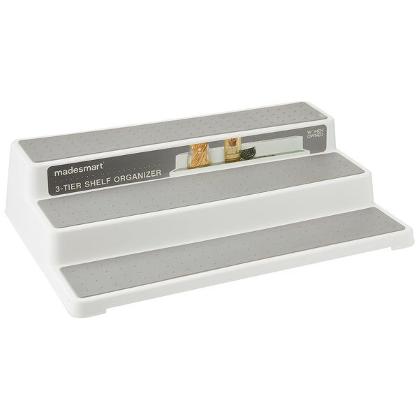 madesmart Shelf Organizer - White | CABINET COLLECTION | 3-Tier Cabinet, Pantry, or Countertop Organizer | Soft-grip Lining and Non-slip Fee | BPA-Free