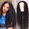 BASEMMAHER Lace Front Wigs Synthetic Artificial Human Hair Pre Plucked Brazilian Wet and Wavy Human Hair Wigs for Black Women, 28 Inch Natural Color Glueless Curly Lace Frontal Wigs
